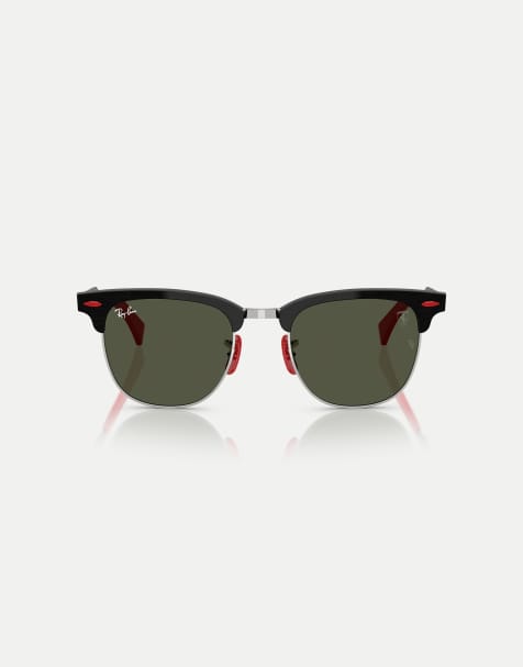 Ray-Ban Rb3807m collection Scuderia Ferrari lunettes de soleil carrées avec verres verts en noir brossé sur argent - view 1