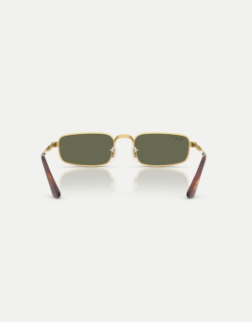 Ray-Ban Rb3927 rectangle polarised sunglasses with green lens in arista gold, 2 of 3