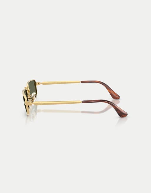 Ray-Ban Rb3927 rectangle polarised sunglasses with green lens in arista gold, 4 of 4