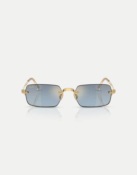Ray-Ban Rb3928 by a$ap rocky occhiali da sole rettangolari con lenti specchiate blu in arista gold - view 1