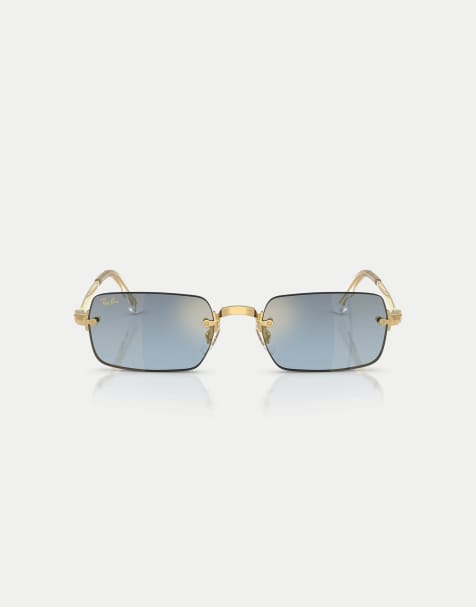 Ray-Ban Rb3928 by a$ap rocky rectangle sunglasses with blue mirrored lens in arista gold - view 1