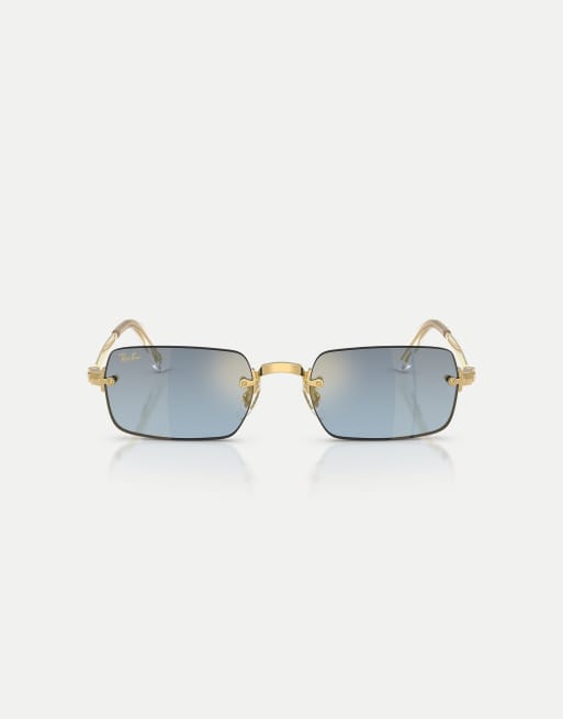 Ray-Ban Rb3928 by a$ap rocky rectangle sunglasses with blue mirrored lens in arista gold, 1 of 4