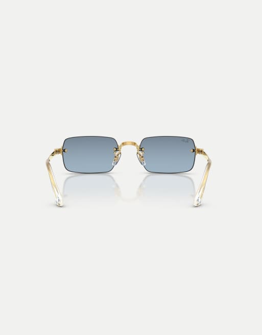 Ray-Ban Rb3928 by a$ap rocky rectangle sunglasses with blue mirrored lens in arista gold, 2 of 4