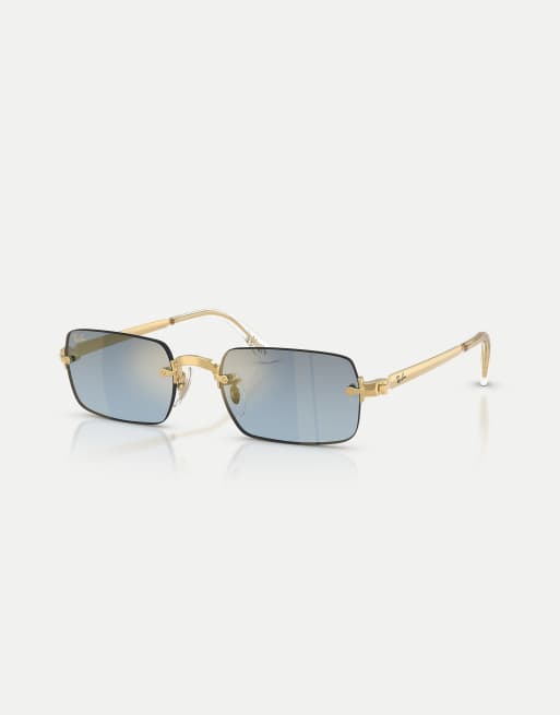 Ray-Ban Rb3928 by a$ap rocky rectangle sunglasses with blue mirrored lens in arista gold, 3 of 4
