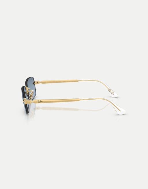 Ray-Ban Rb3928 by a$ap rocky rectangle sunglasses with blue mirrored lens in arista gold, 4 of 4