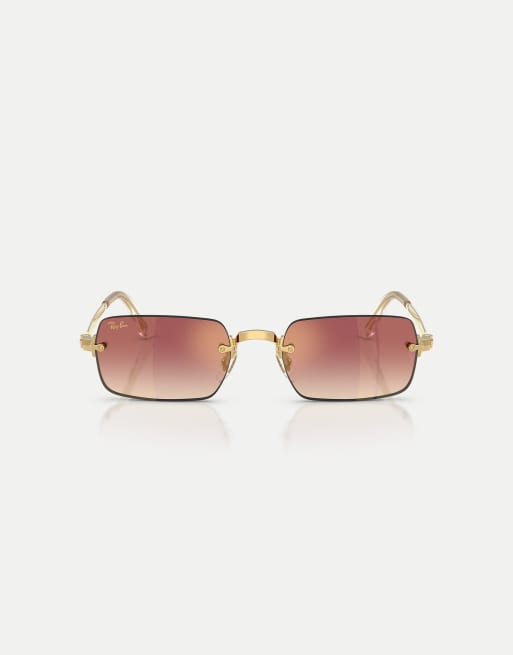 Ray-Ban Rb3928 by a$ap rocky rectangle sunglasses with violet mirrored lens in arista gold, 2 of 3