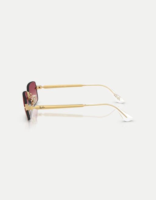 Ray-Ban Rb3928 by a$ap rocky rectangle sunglasses with violet mirrored lens in arista gold, 3 of 3