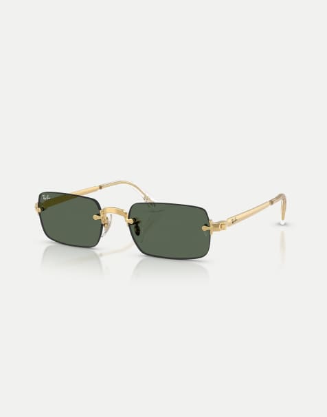 Ray-Ban Rb3928 oval sunglasses with green lens in arista gold - view 1