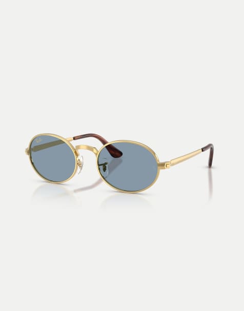 Ray-Ban – Rb3931 – Recheckige Sonnenbrille in Arista-Gold mit blauen Gläsern - view 1
