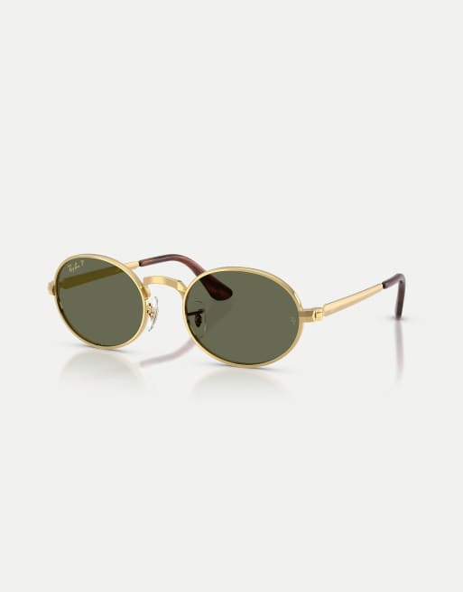Ray-Ban Rb3931 rectangle polarised sunglasses with green lens in arista gold