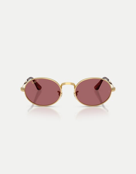 Ray-Ban Rb3931 rectangle polarised sunglasses with violet lens in arista gold - view 1