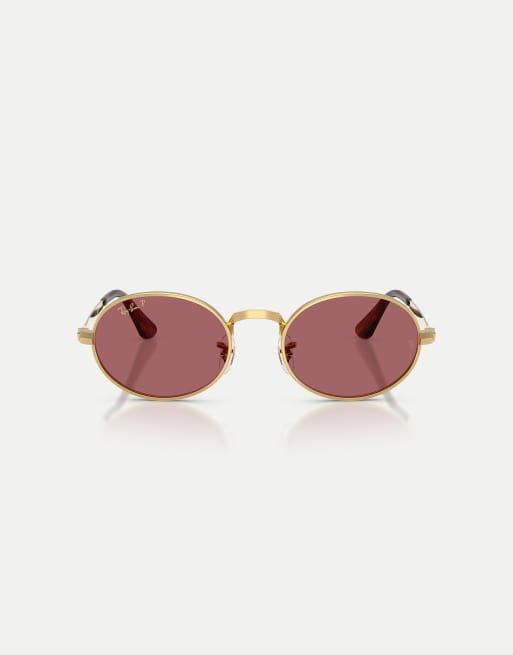 Ray-Ban Rb3931 rectangle polarised sunglasses with violet lens in arista gold