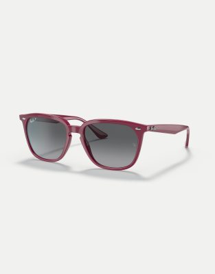 Ray-Ban - RB4362 - Eckige, polarisierte Sonnenbrille in Rot mit Gläsern in Grau