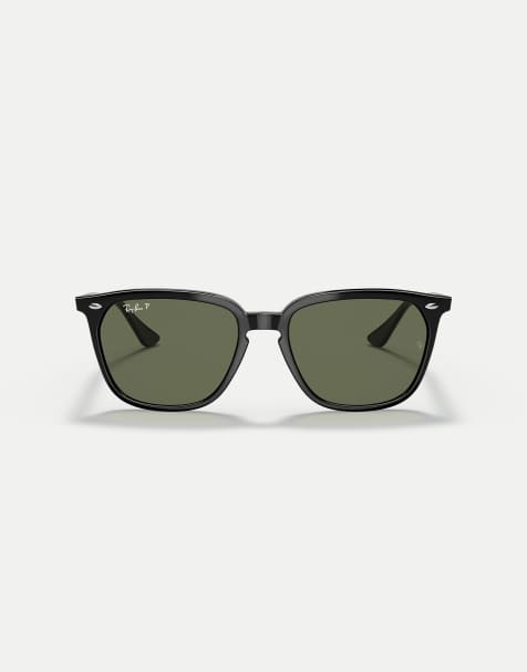 Ray-Ban Rb4362 square polarised sunglasses with green lens in black - view 1