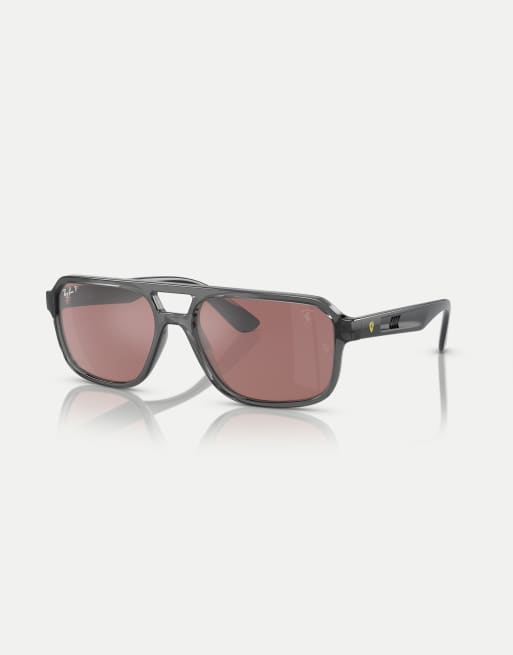 Ray-Ban Rb4414m scuderia ferrari collection irregular polarised sunglasses with silver mirrored lens in transparent grey, 3 of 4