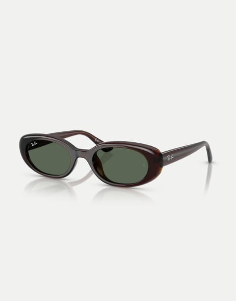 Ray-Ban Rb4441d rectangle sunglasses with green lens in transparent brown - view 1