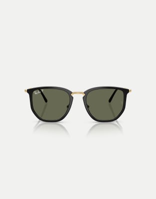 Ray-Ban Rb4451 irregular polarised sunglasses with green lens in black