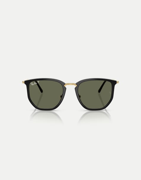 Ray-Ban Rb4451 irregular polarised sunglasses with green lens in black - view 1