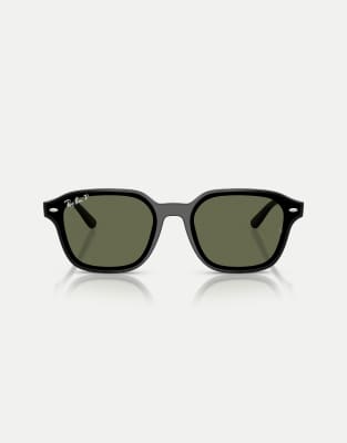 Ray-Ban - Rb4458d - Eckige, polarisierte Sonnenbrille in Schwarz mit grünen Gläsern