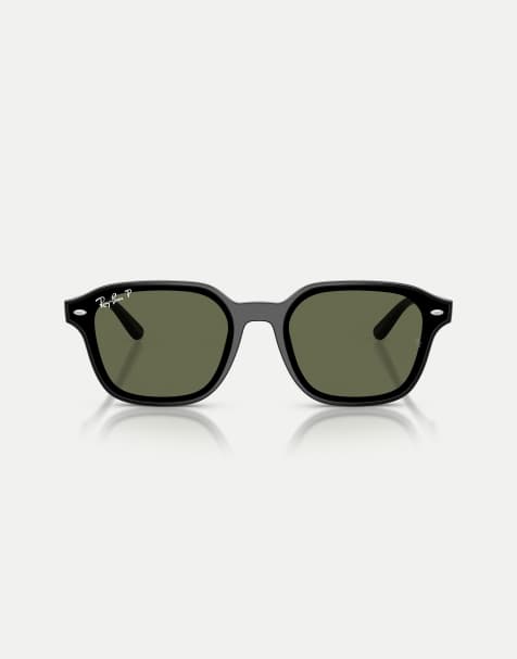 Ray-Ban Rb4458d square polarised sunglasses with green lens in black - view 1