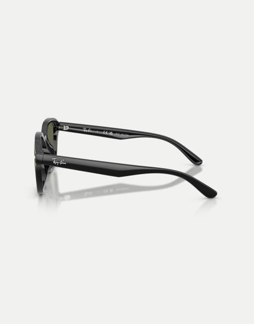 Ray-Ban Rb4458d square polarised sunglasses with green lens in black, 2 of 3