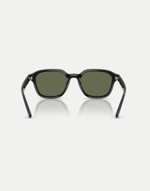 Ray-Ban Rb4458d square polarised sunglasses with green lens in black, 3 of 3