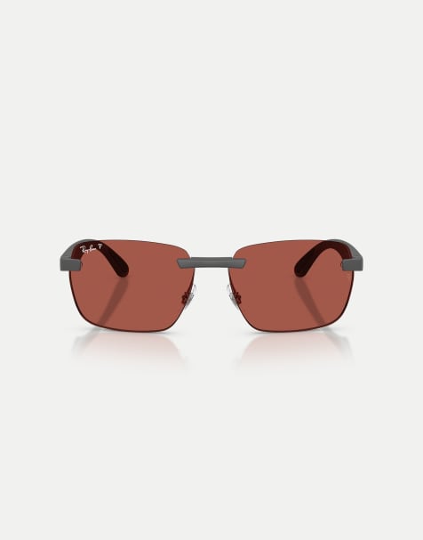 Ray-Ban Rb4470 polarized ultra lenses irregular polarised sunglasses with red lens in sand grey - view 1