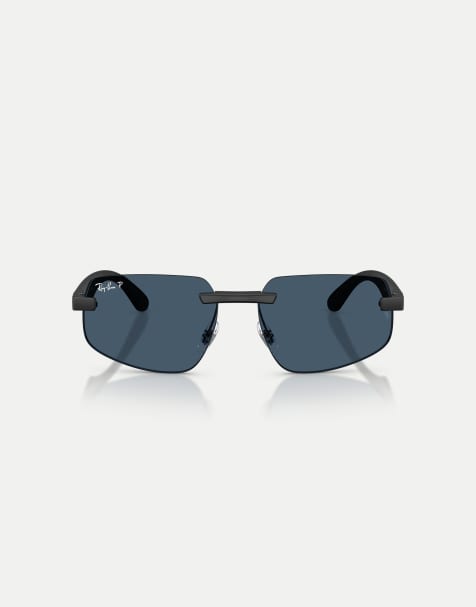 Ray-Ban Rb4475 polarized ultra lenses irregular polarised sunglasses with blue lens in sand black - view 1
