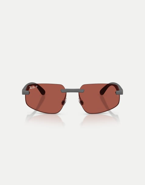 Ray-Ban Rb4475 polarized ultra lenses irregular polarised sunglasses with red lens in sand grey - view 1