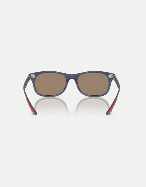 Ray-Ban Rb4607m scuderia ferrari collection square polarised sunglasses with grey mirrored lens in blue, 2 of 4