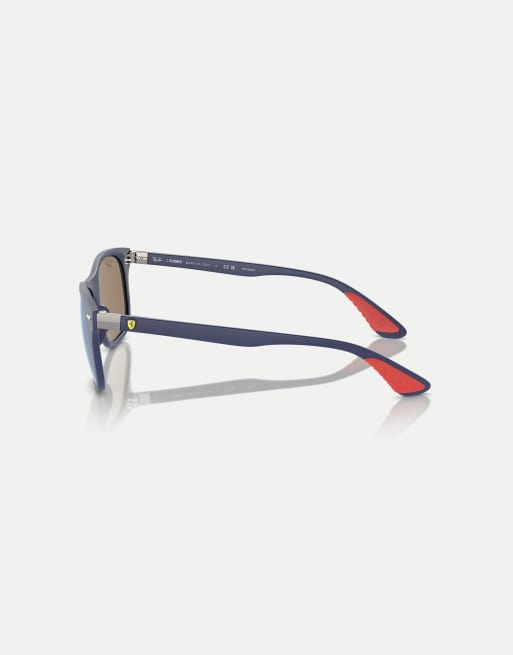 Ray-Ban Rb4607m scuderia ferrari collection square polarised sunglasses with grey mirrored lens in blue, 4 of 4