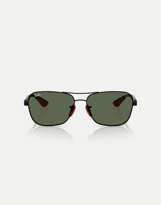 Ray-Ban – Rb8336m – Scuderia Ferrari Collection – Eckige Sonnenbrille in Mattschwarz mit grünen Gläsern
