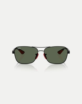 Ray-Ban Rb8336m scuderia ferrari collection square sunglasses with green lens in matte black - view 1