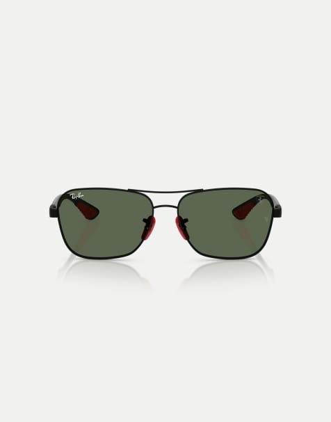 Ray-Ban Rb8336m scuderia ferrari collection square sunglasses with green lens in matte black