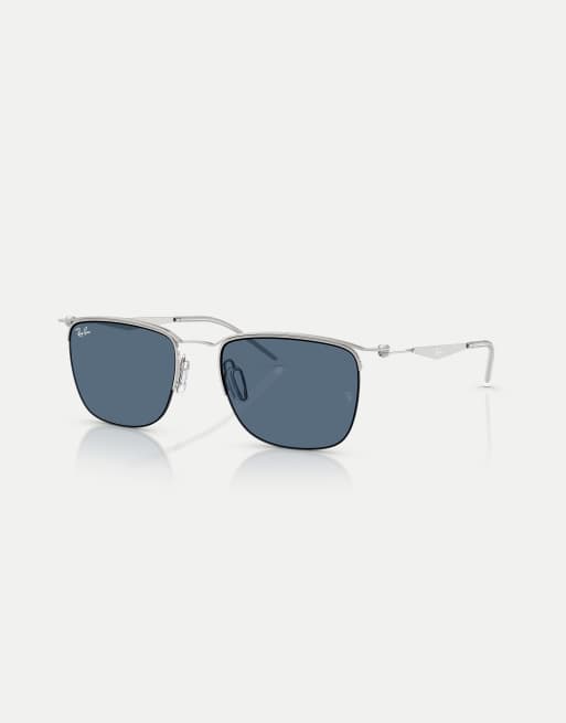 Ray-Ban Rb8550 eckige Sonnenbrille mit blauem Glas in Silber, 3 von 4