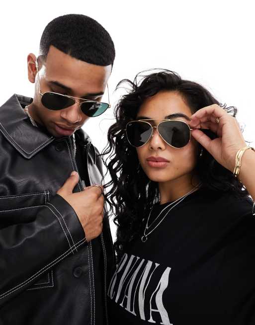 Ray-Ban – Reverse Okulary przeciwsłoneczne typu aviator w złotych oprawkach