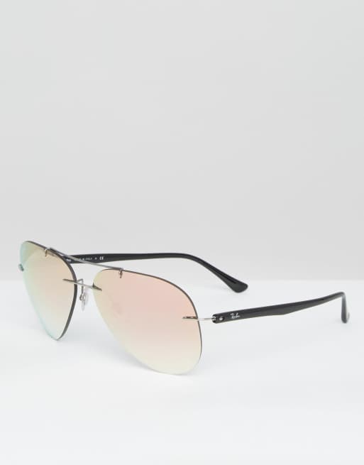 Ray Ban Rimless Aviator Sunglasses in Rose Gold