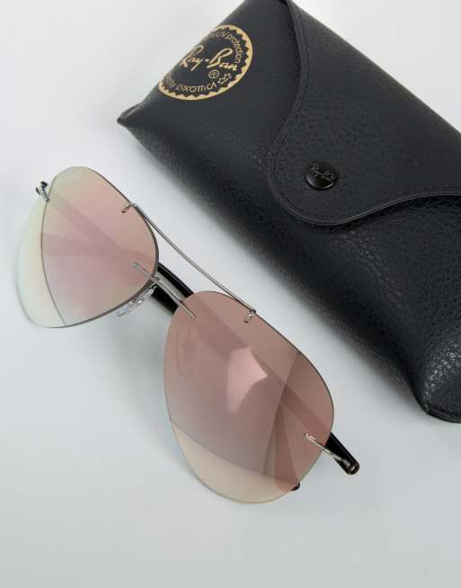 Ray Ban Rimless Aviator Sunglasses in Rose Gold