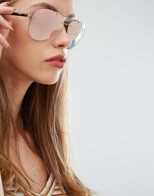 Ray Ban Rimless Aviator Sunglasses in Rose Gold