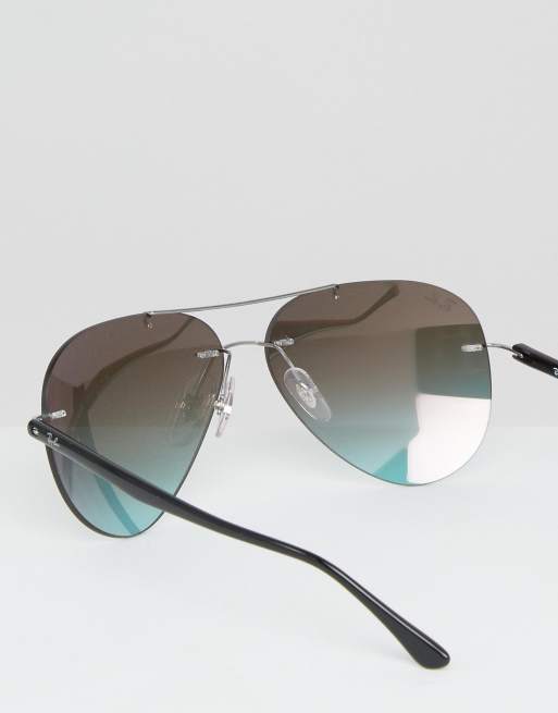 Ray Ban Rimless Aviator Sunglasses in Rose Gold