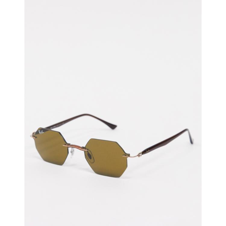 Ray Ban rimless slim hexagonal sunglasses in brown