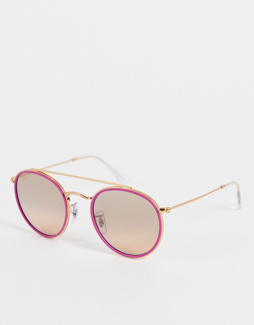 ray-ban - rosa och guldfärgade, runda solglasögon-pink