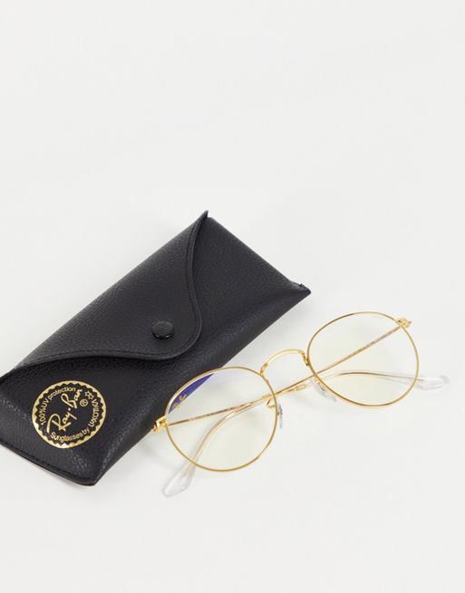Ray-Ban round blue light glasses in gold 0RB3447 | ASOS
