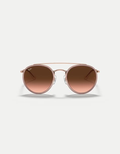 Ray-Ban Round double bridge round sunglasses with brown lens in copper - view 1