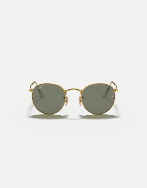 Ray-Ban Round metal round polarised sunglasses with green lens in arista gold
