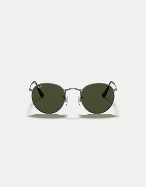 Ray-Ban Round metal round sunglasses with green lens in gunmetal