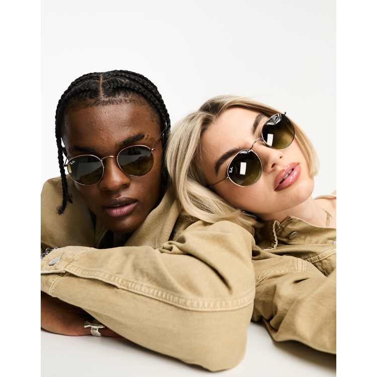 Ray-Ban round metal sunglasses in green and brown | ASOS