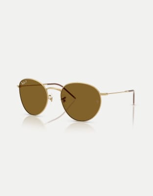 Ray-Ban Round phantos polarised sunglasses with brown lens in arista gold