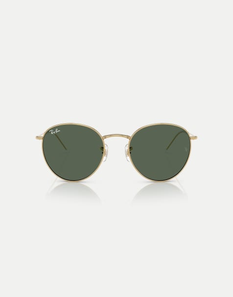 Ray-Ban Round  phantos sunglasses with green lens in arista gold - view 1