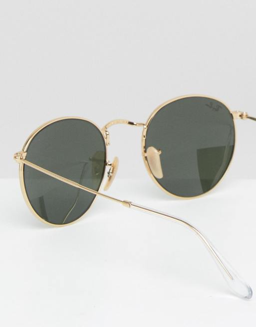 Ray-Ban round sunglasses in gold 0RB3447 ASOS